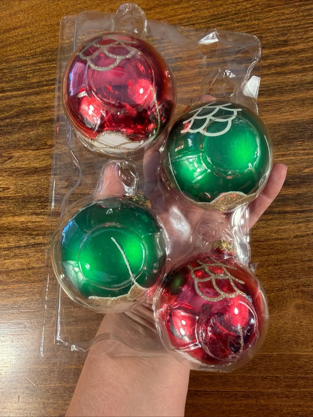 Holiday Time Red and Green Owl Glass Ornament Set